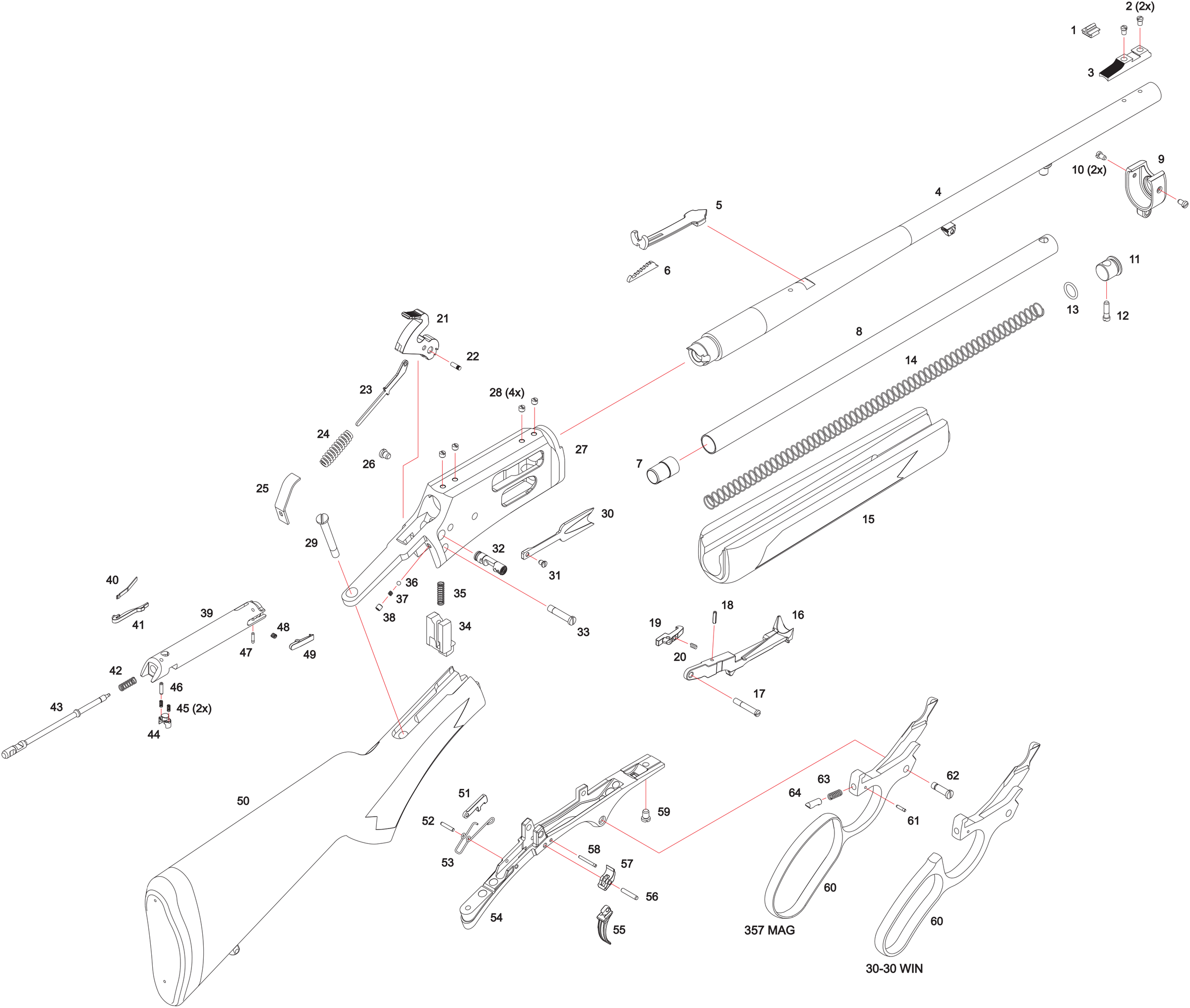 Vista explodida do Lever Action Rio Grande